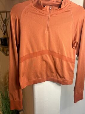 Victoria's Secret PINK 1/4 Zip Long Sleeve Workout Shirt Orange XL